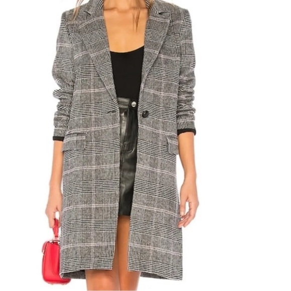 Anders Plaid Coat By Rails size Medium M Charcoal/Pink wool blend jacket long - Picture 1 of 5